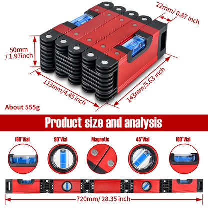 Magnetic Foldable Level Ruler with Protractor aluminum-alloy-red by HitMyNeed
