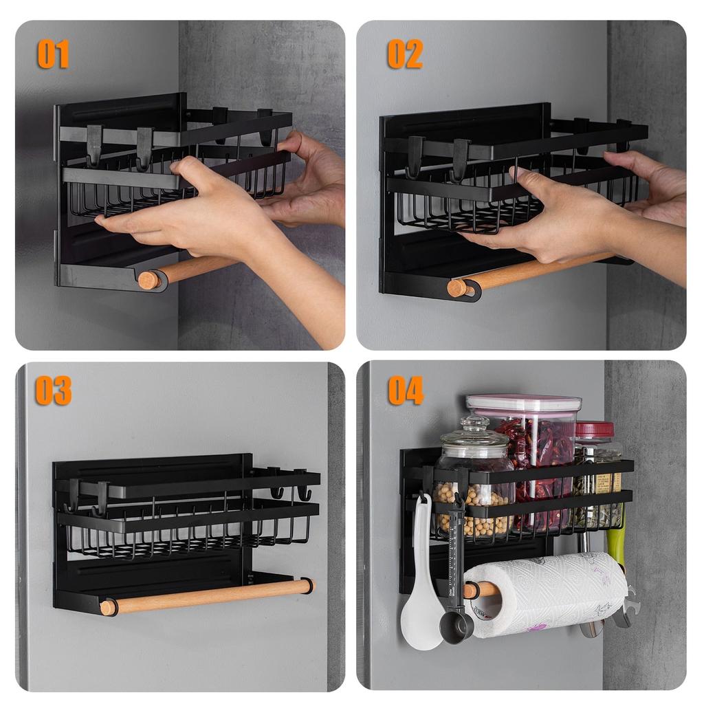 Magnetic Fridge Shelf with Hooks and Towel Holder by HitMyNeed