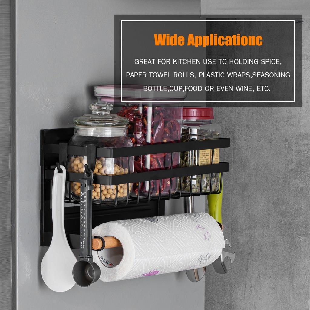 Magnetic Fridge Shelf with Hooks and Towel Holder by HitMyNeed