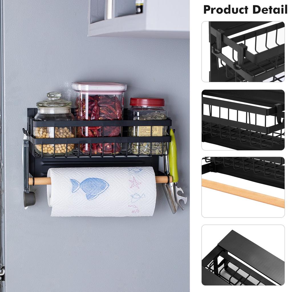 Magnetic Fridge Shelf with Hooks and Towel Holder by HitMyNeed