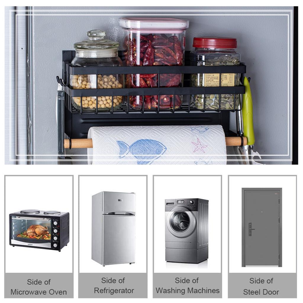Magnetic Fridge Shelf with Hooks and Towel Holder by HitMyNeed