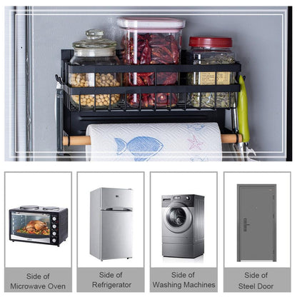 Magnetic Fridge Shelf with Hooks and Towel Holder by HitMyNeed