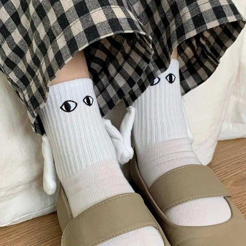 Magnetic Holding Hands Cartoon Eyes Couple Socks by HitMyNeed
