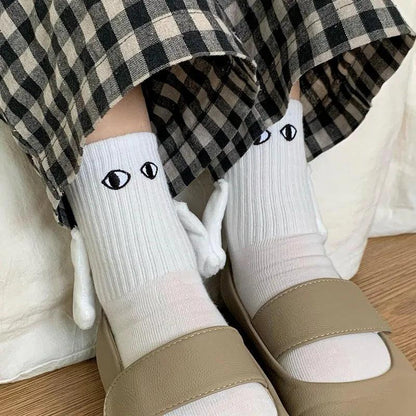 Magnetic Holding Hands Cartoon Eyes Couple Socks by HitMyNeed