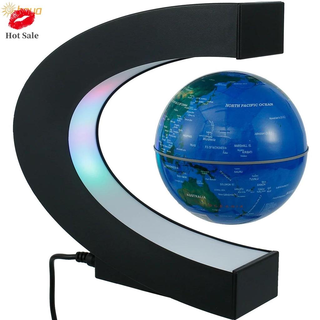 Magnetic Levitating Globe LED C-Shape Desk Lamp blue-globe-light-100018786 eu-plug by HitMyNeed
