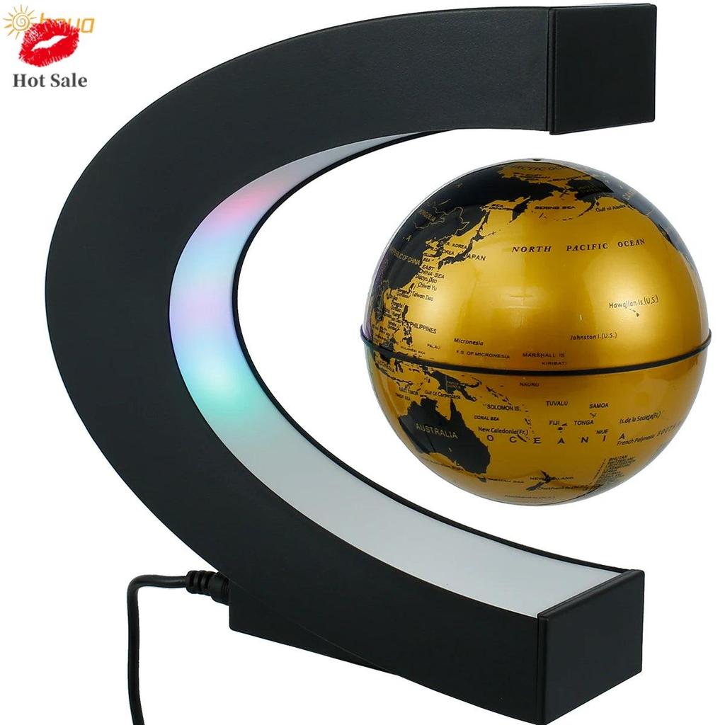 Magnetic Levitating Globe LED C-Shape Desk Lamp gold-globe-light-200003699 eu-plug by HitMyNeed