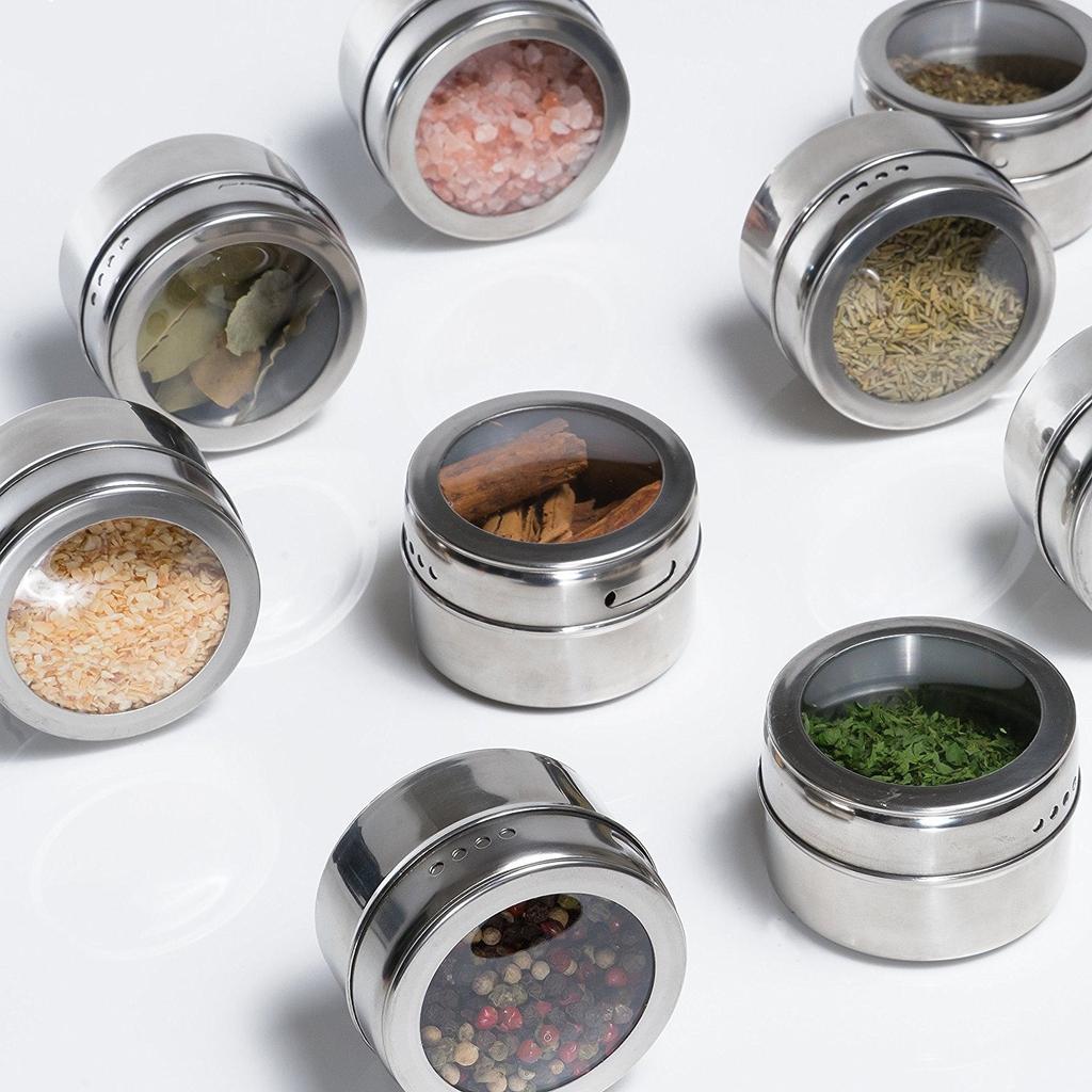 Magnetic Stainless Steel Spice Tins Set of 6 by HitMyNeed