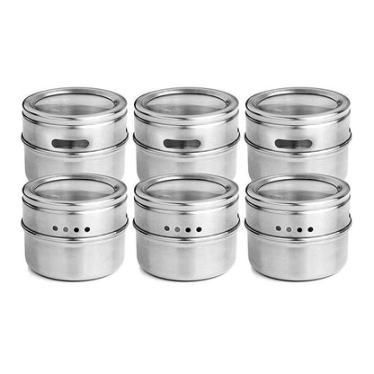 Magnetic Stainless Steel Spice Tins Set of 6 by HitMyNeed