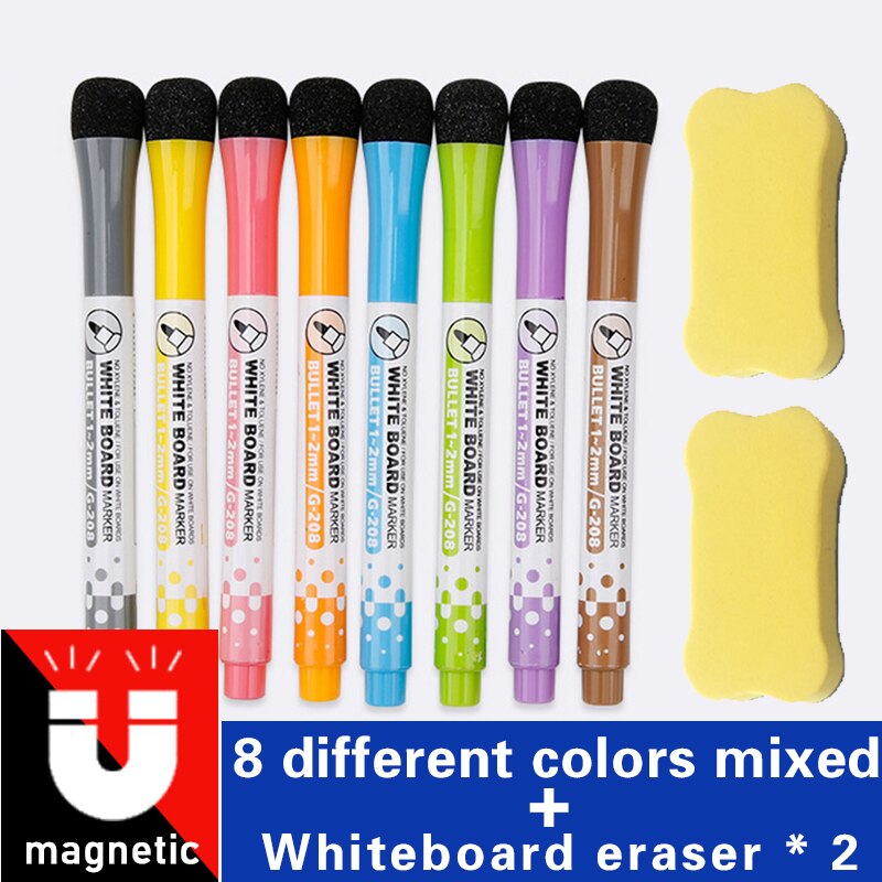 Magnetic Whiteboard Markers Set with Erasers (8 pcs) by HitMyNeed