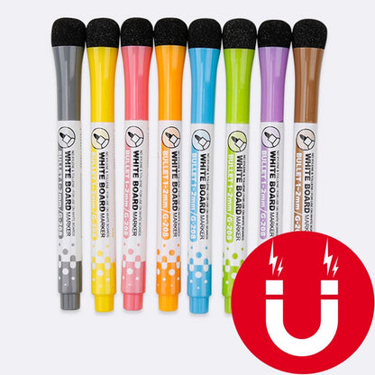Magnetic Whiteboard Markers Set with Erasers (8 pcs) by HitMyNeed