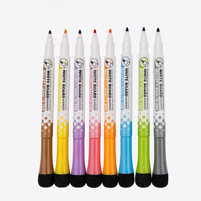 Magnetic Whiteboard Markers Set with Erasers (8 pcs) by HitMyNeed