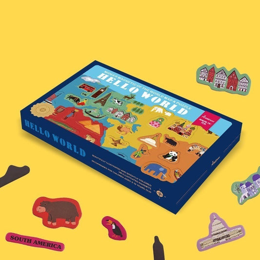 Magnetic World Map for Kids with Landmark Pieces by HitMyNeed