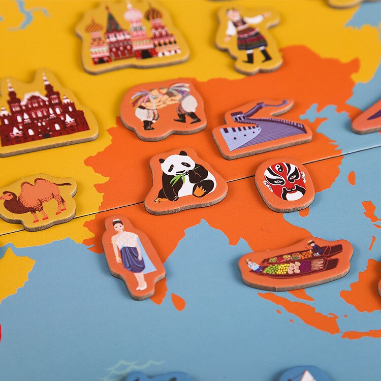 Magnetic World Map for Kids with Landmark Pieces by HitMyNeed