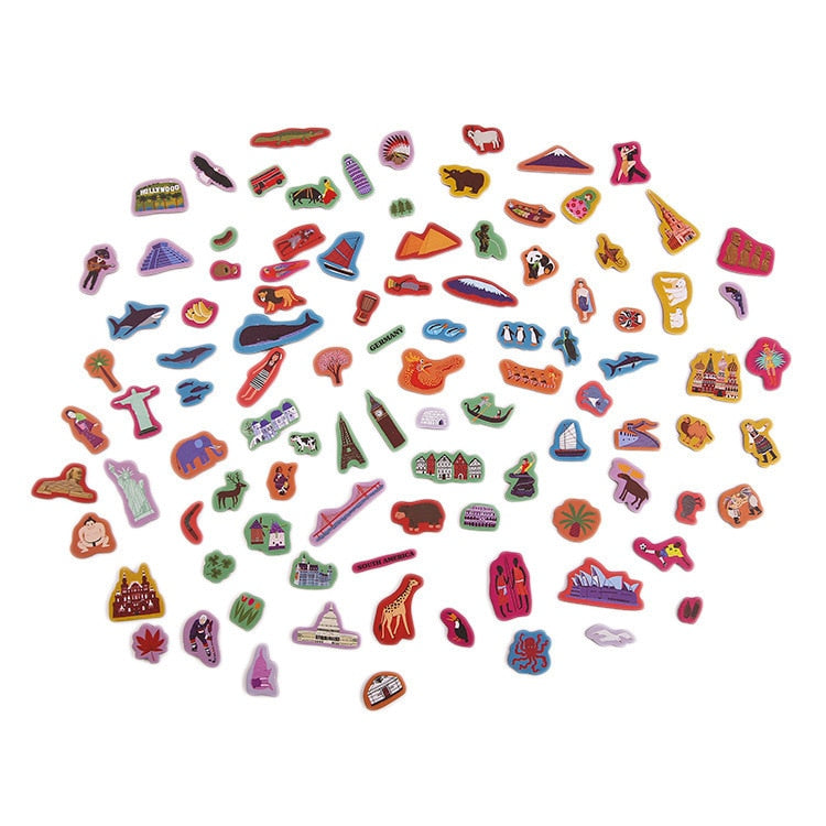Magnetic World Map for Kids with Landmark Pieces by HitMyNeed