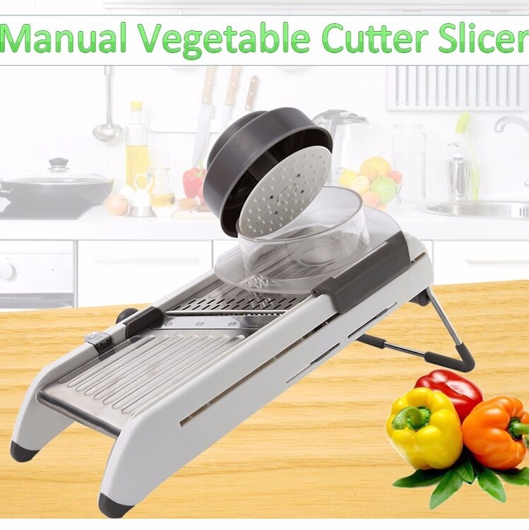 Mandolin Manual Vegetable Slicer with 6 Blades 18-style-silver by HitMyNeed
