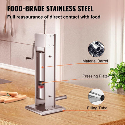 Manual Stainless Steel Vertical Sausage Stuffer 3-7L by HitMyNeed