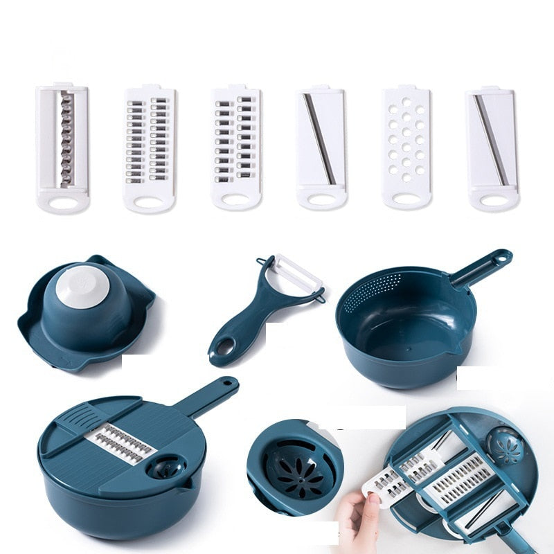 Manual Vegetable Chopper and Salad Shredder Set blue by HitMyNeed