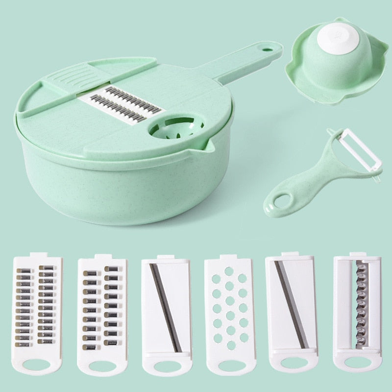 Manual Vegetable Chopper and Salad Shredder Set green by HitMyNeed