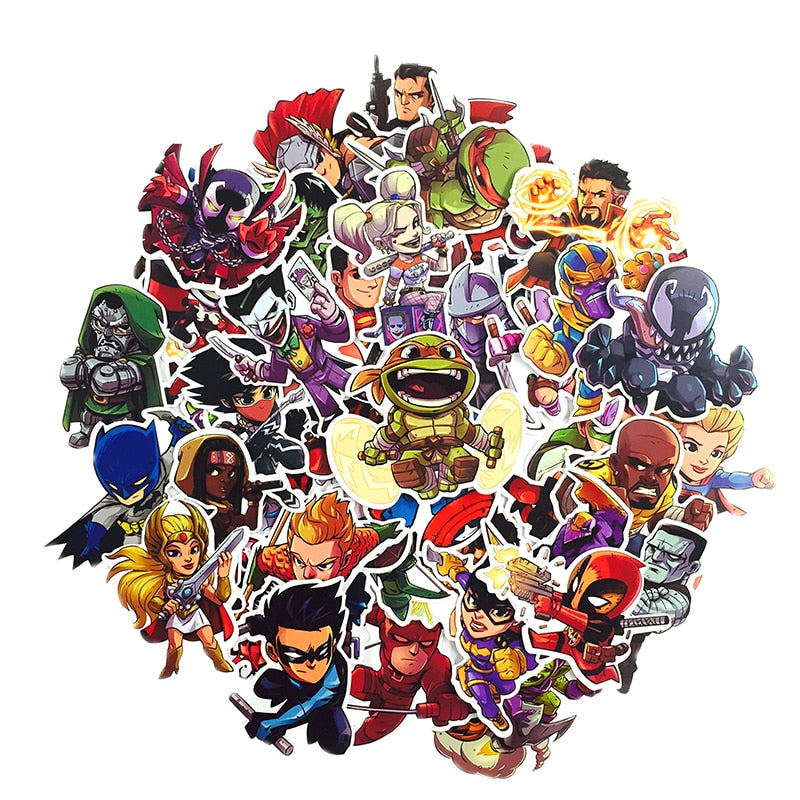 Marvel & DC Cartoon Vinyl Sticker Pack (50pcs) by HitMyNeed