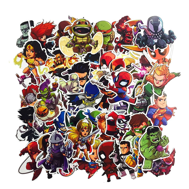 Marvel & DC Cartoon Vinyl Sticker Pack (50pcs) by HitMyNeed