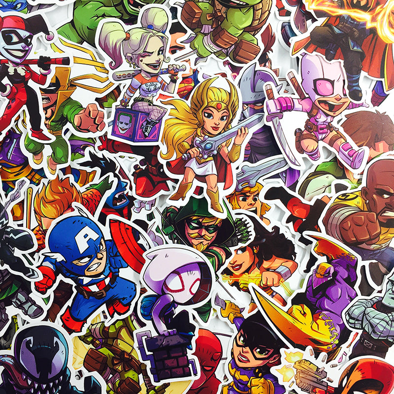 Marvel & DC Cartoon Vinyl Sticker Pack (50pcs) by HitMyNeed
