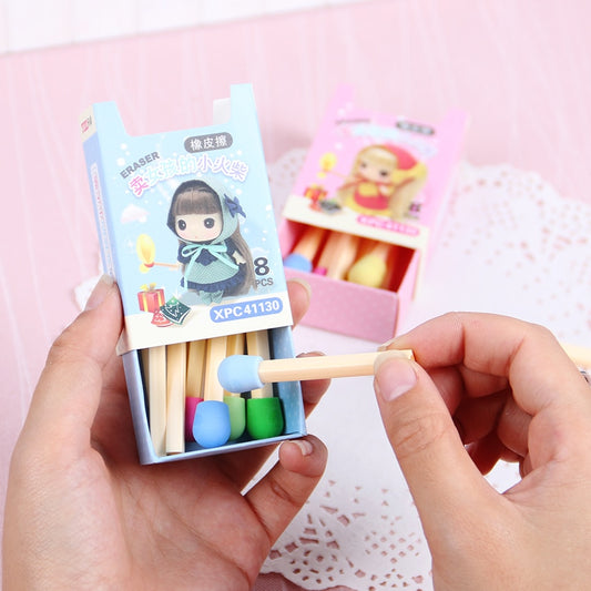 Matchstick Pencil Eraser Set in Slide Box by HitMyNeed