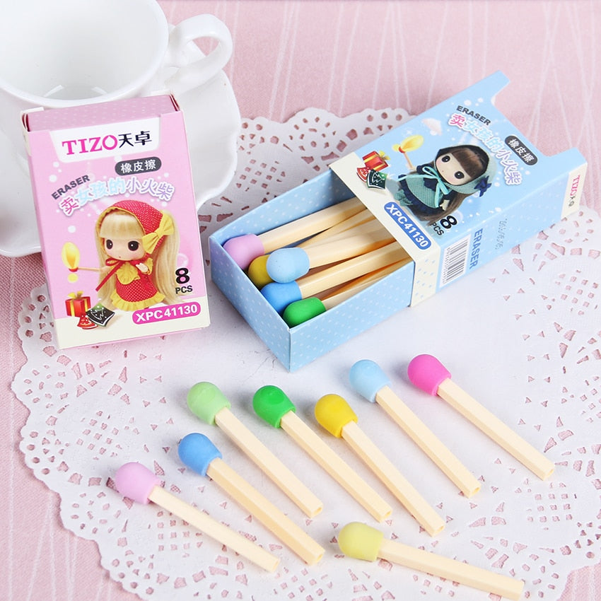 Matchstick Pencil Eraser Set in Slide Box by HitMyNeed