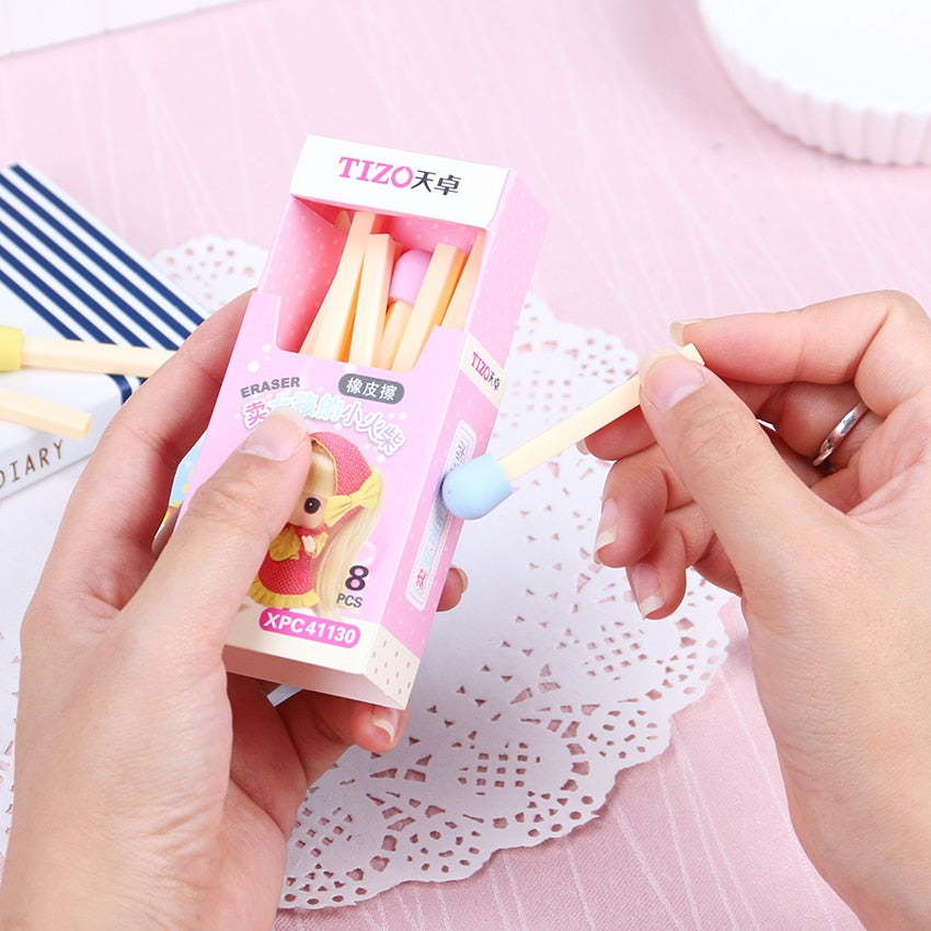 Matchstick Pencil Eraser Set in Slide Box by HitMyNeed