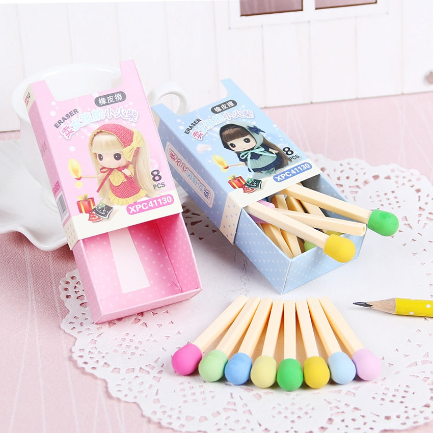 Matchstick Pencil Eraser Set in Slide Box by HitMyNeed