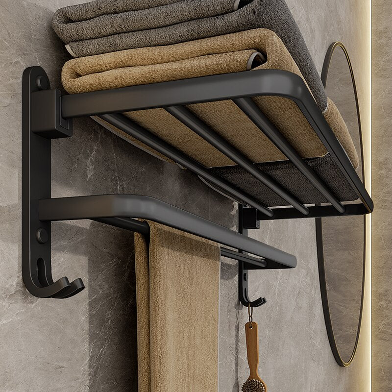 Matte Black 50cm Folding Wall-Mounted Towel Rack by HitMyNeed