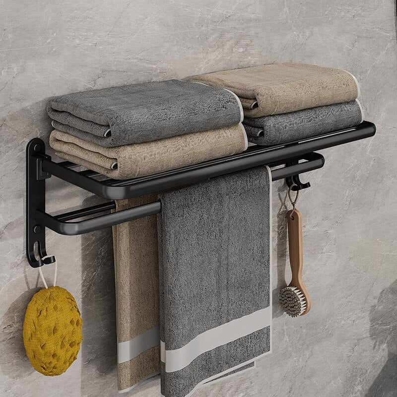 Matte Black 50cm Folding Wall-Mounted Towel Rack by HitMyNeed