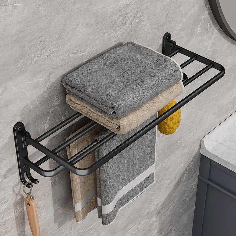 Matte Black 50cm Folding Wall-Mounted Towel Rack by HitMyNeed