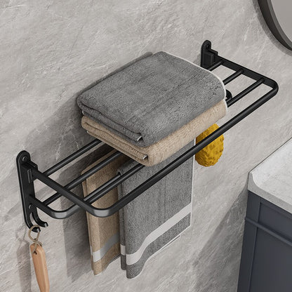 Matte Black 50cm Folding Wall-Mounted Towel Rack by HitMyNeed