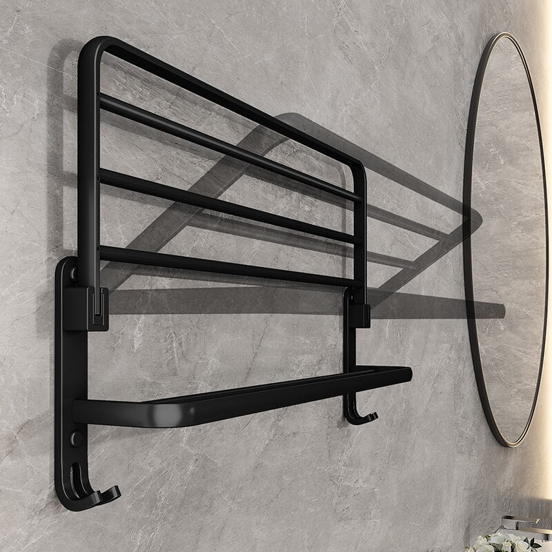 Matte Black 50cm Folding Wall-Mounted Towel Rack by HitMyNeed