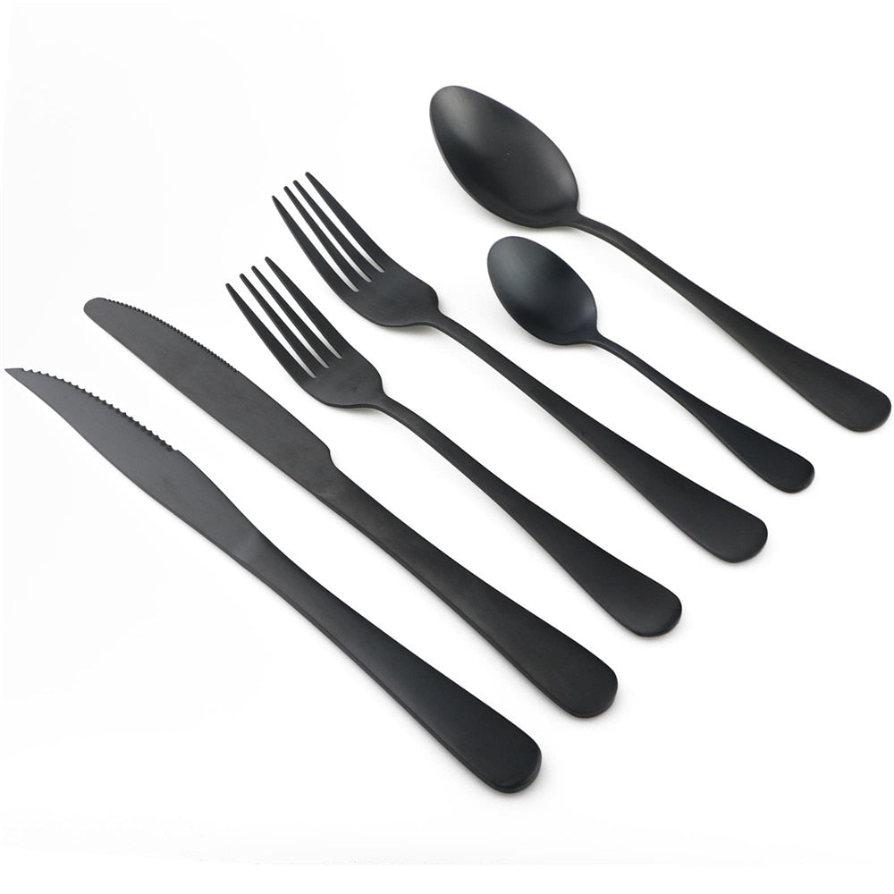 Matte Black Stainless Steel Cutlery Set, 6 Piece by HitMyNeed