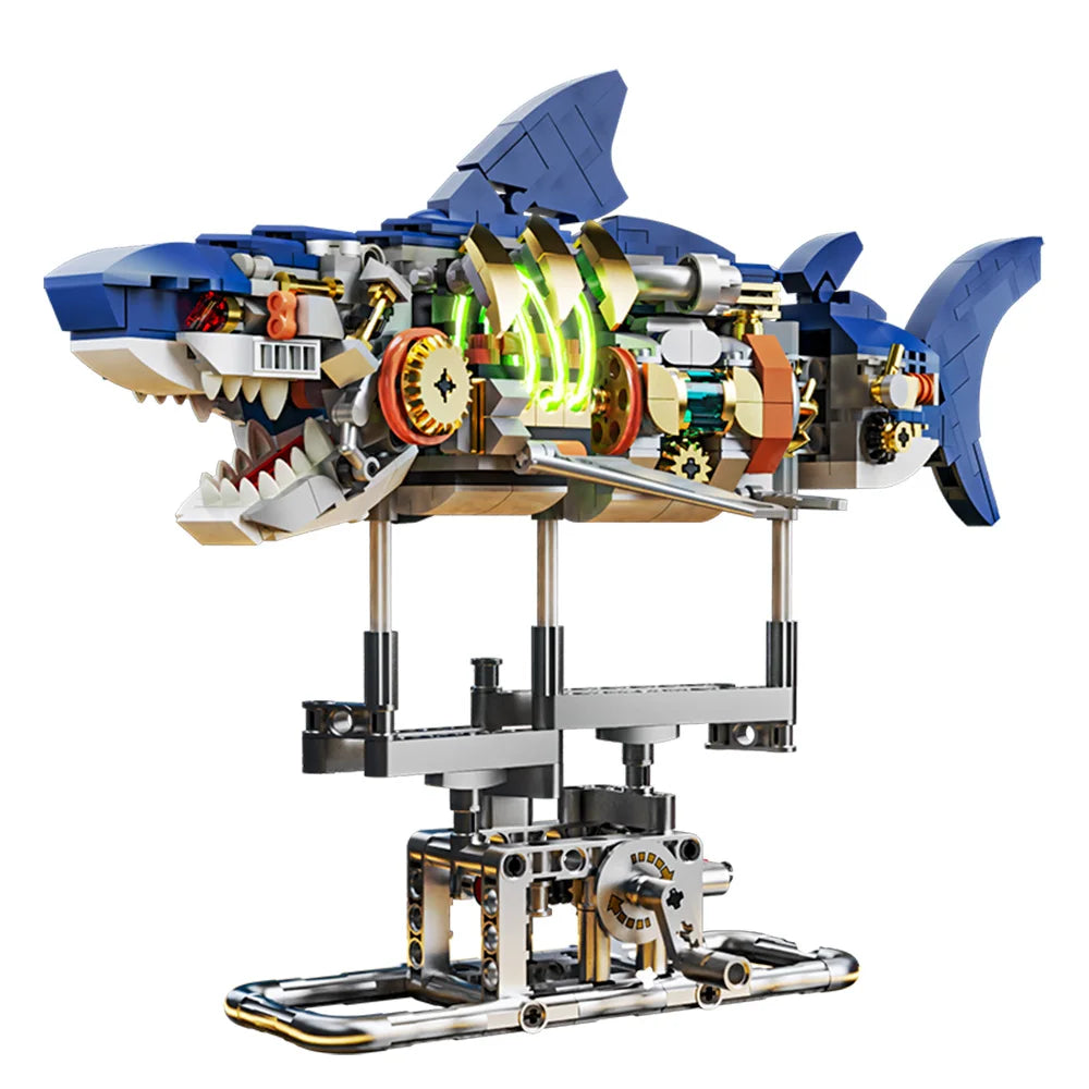 Mechanical Shark Building Set with Lights, 687 pcs by HitMyNeed