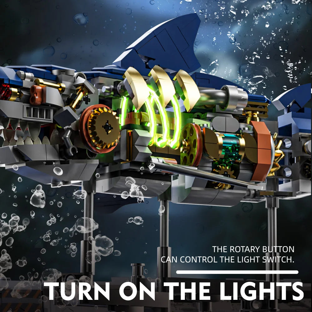 Mechanical Shark Building Set with Lights, 687 pcs by HitMyNeed