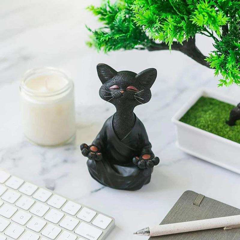 Meditating Cat Buddha Resin Figurine 12.5cm by HitMyNeed