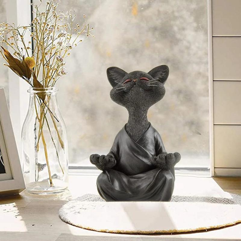 Meditating Cat Buddha Resin Figurine 12.5cm by HitMyNeed
