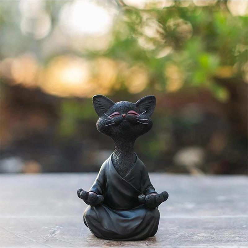 Meditating Cat Buddha Resin Figurine 12.5cm by HitMyNeed