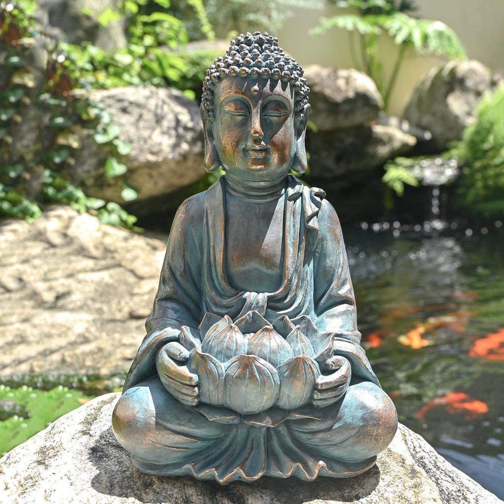 Meditating Garden Buddha Statue with Solar Light by HitMyNeed