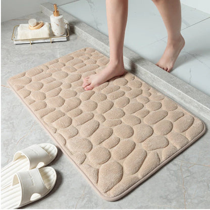 Memory Foam Cobblestone Velvet Non-Slip Floor Mat khaki by HitMyNeed