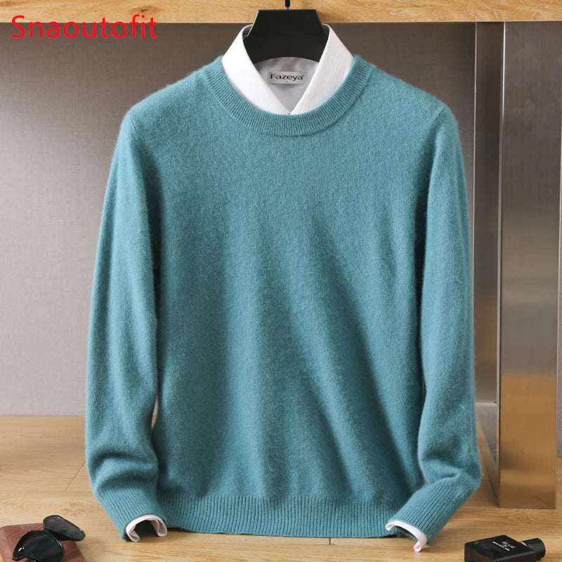 Men's 100% Mink Cashmere O-Neck Knit Sweater by HitMyNeed