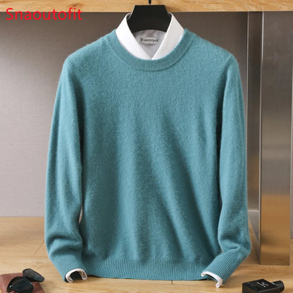 Men's 100% Mink Cashmere O-Neck Knit Sweater by HitMyNeed
