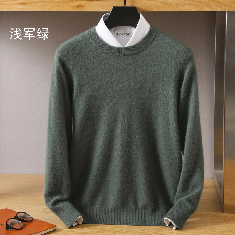 Men's 100% Mink Cashmere O-Neck Knit Sweater army-green xxl by HitMyNeed