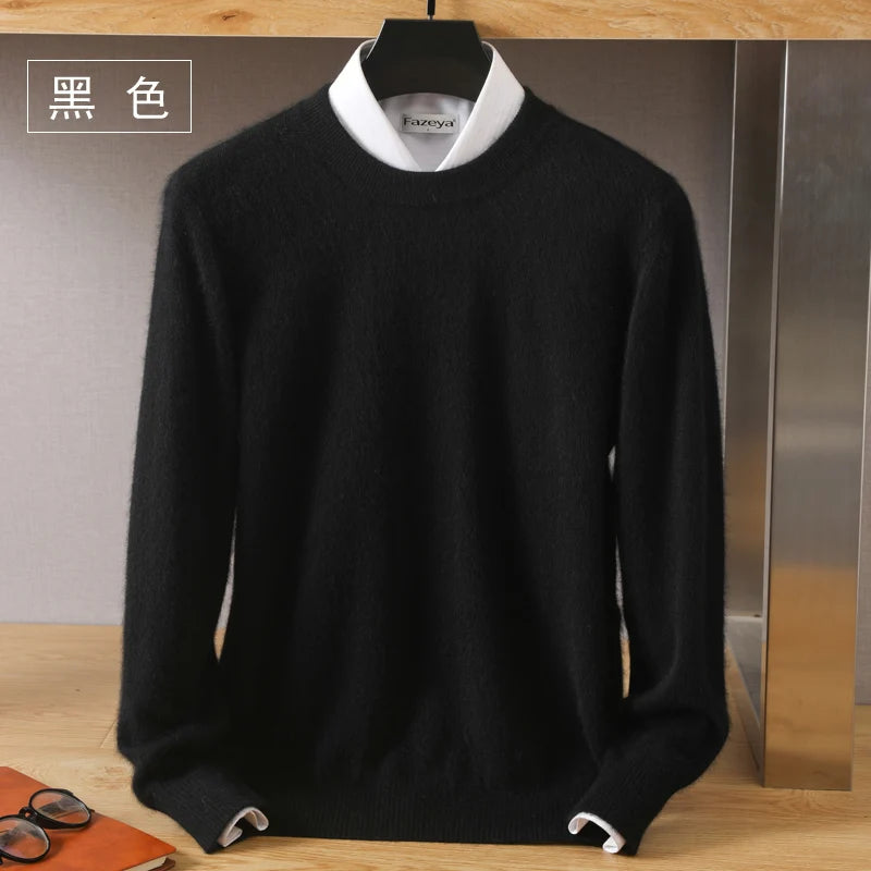 Men's 100% Mink Cashmere O-Neck Knit Sweater black xxl by HitMyNeed
