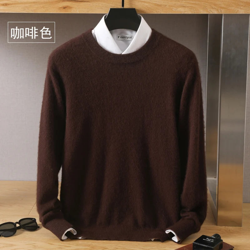 Men's 100% Mink Cashmere O-Neck Knit Sweater coffee-color l by HitMyNeed