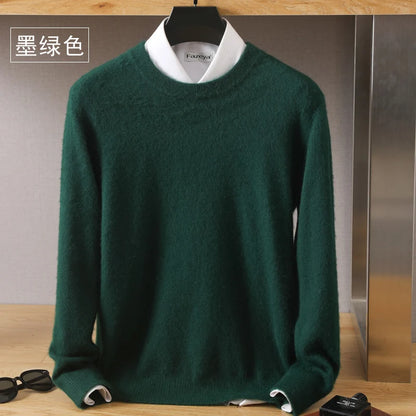 Men's 100% Mink Cashmere O-Neck Knit Sweater dark-green s by HitMyNeed