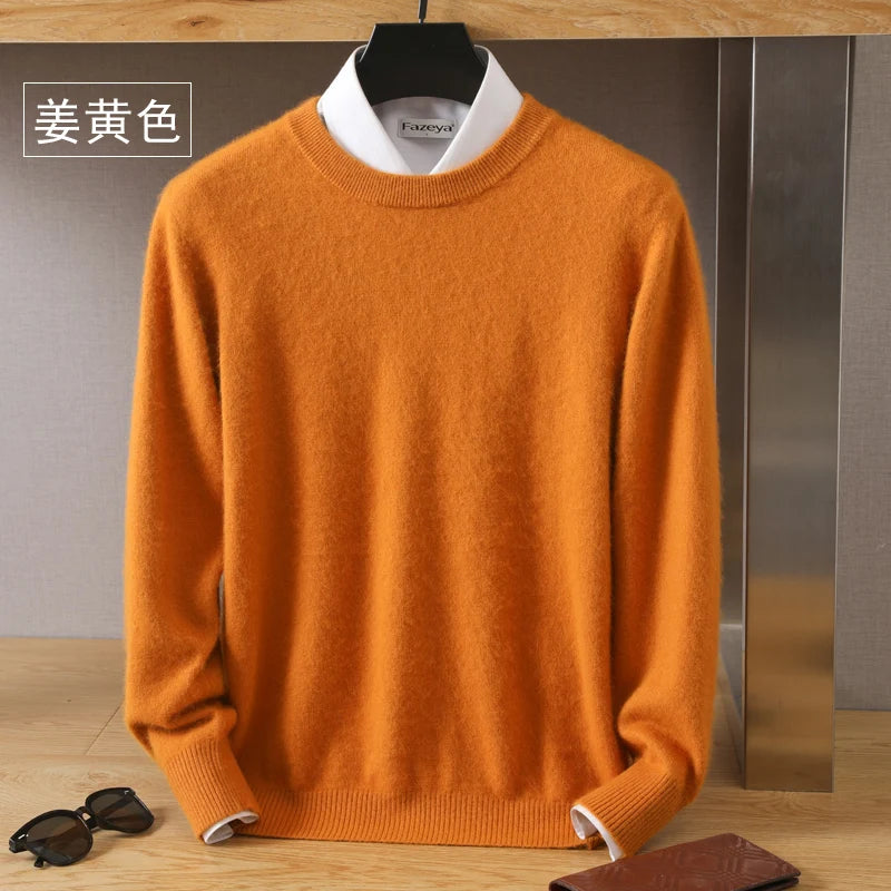 Men's 100% Mink Cashmere O-Neck Knit Sweater ginger-yellow l by HitMyNeed