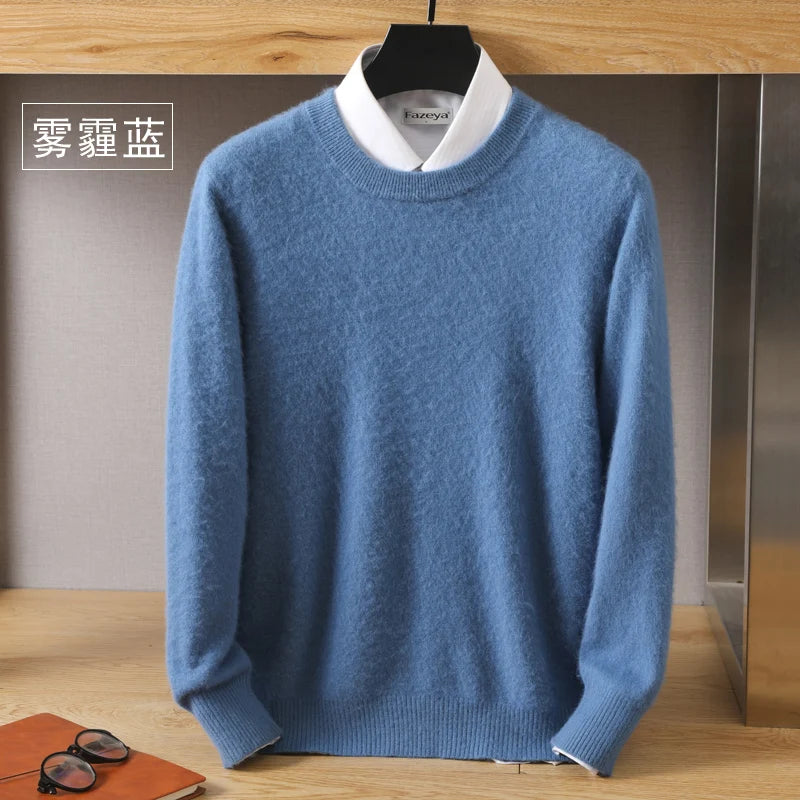 Men's 100% Mink Cashmere O-Neck Knit Sweater haze-blue xxl by HitMyNeed